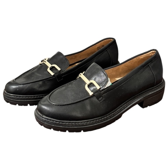 Kelly & Katie Women’s Y2K Size 9.5 Black Metal Accent Chunky Heel Loafers Preppy - Picture 2 of 13